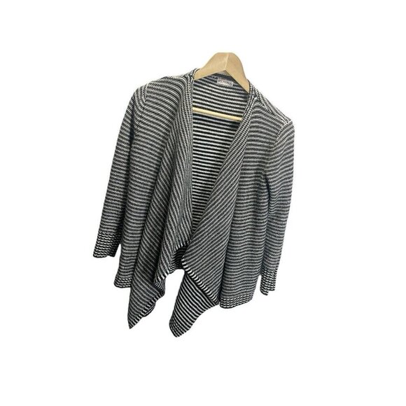 Merona Cardigan Sweater Size M Black & White Striped Waterfall Front Knit Fall - Picture 5 of 5